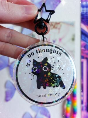 No Thoughts Head Empty Black Cat Keychain